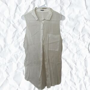 Garage White Sleeveless Sheer Button Down Blouse Shirt - Large
